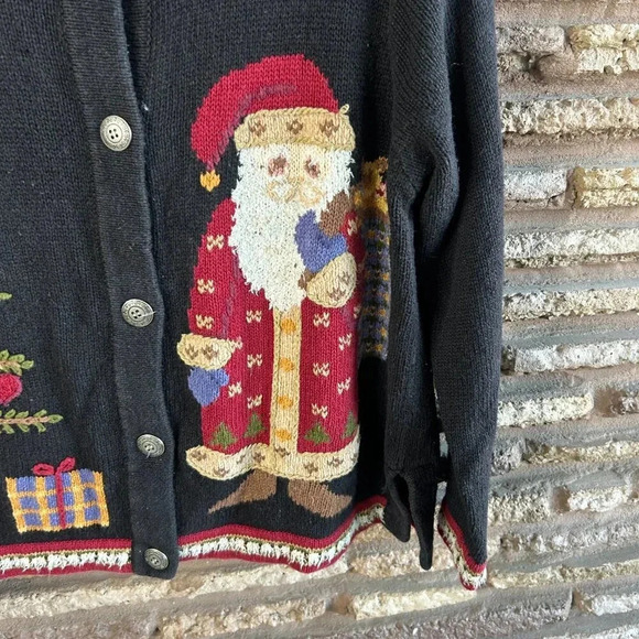 Northern Isles Christmas Cardigan Sweater Santa Claus and Festive Tree Large - Picture 4 of 7